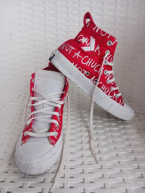 Converse "Not A Chuck" Big Kid letters Printed Red High Top Sneakers - Picture 2 of 13